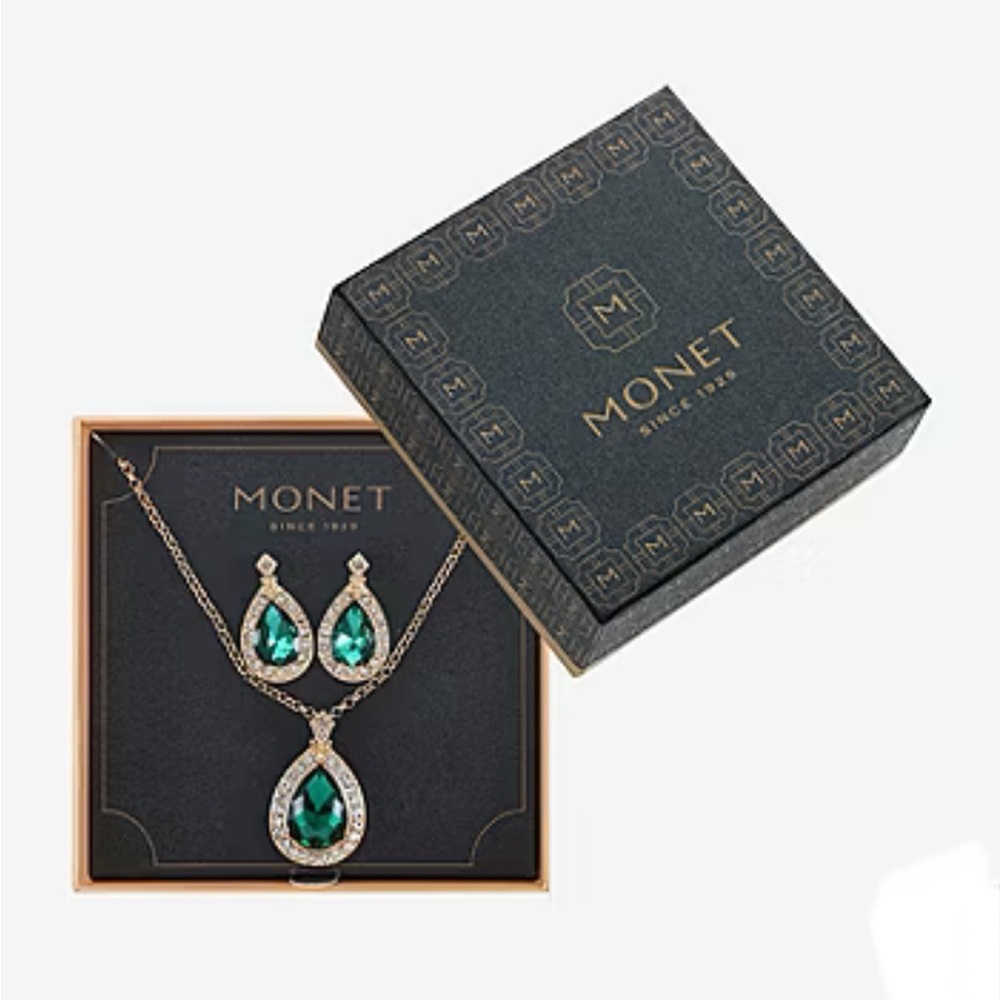 Monet Jewelry Pendant Necklace And Drop Earring 2. pc.Glass Jewelry Set